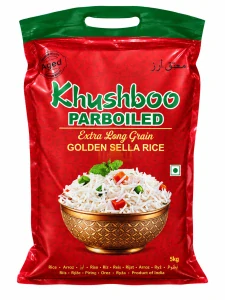 Khushboo Extra dlouhá zlatá parboiled rýže Sella 5 kg